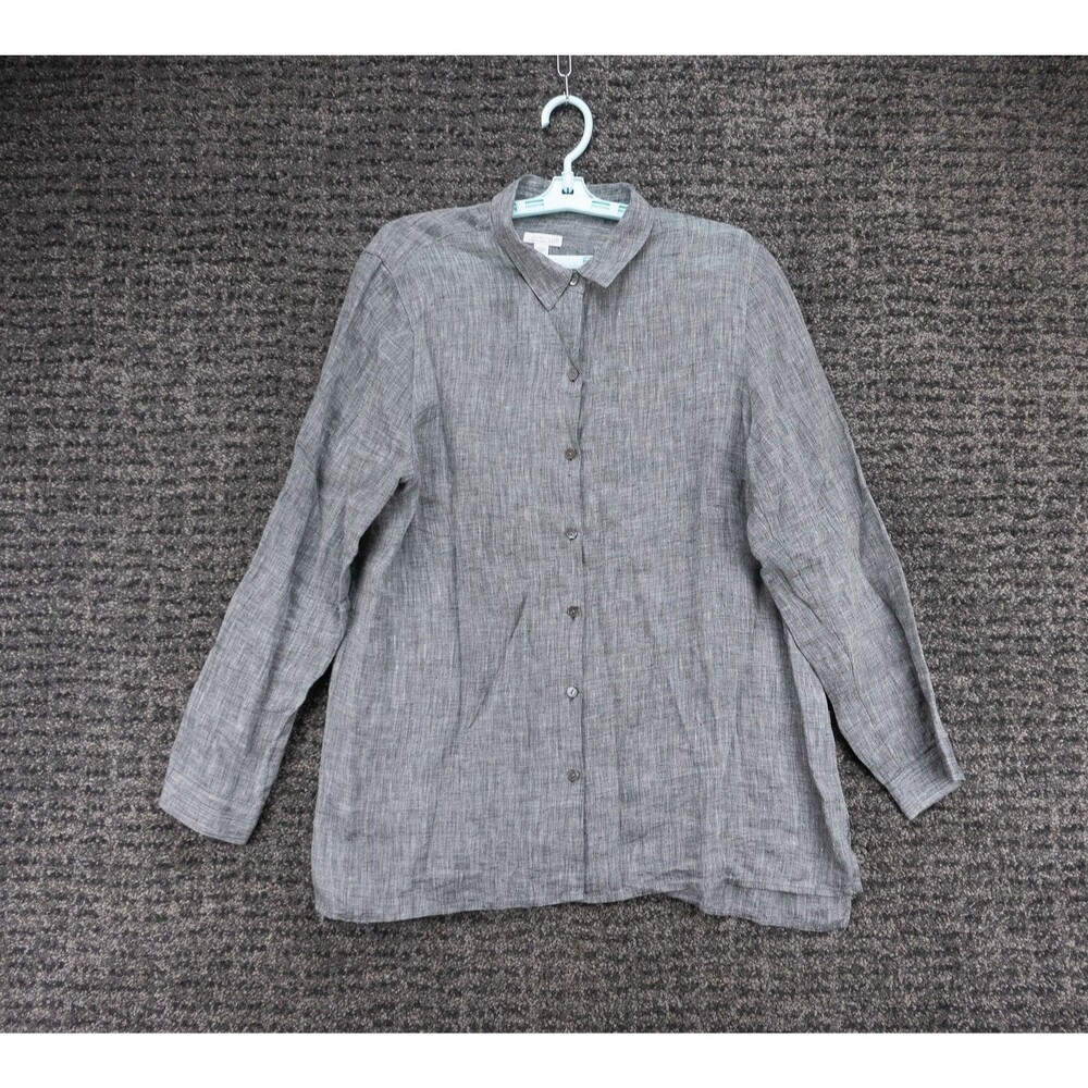 J. Jill Tunic Top Womens Large Gray Love Linen Essential Shirt Long Sleeve Boho